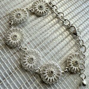 Silver-Tone Medallion Link Bracelet with Crystal Accents – Adjustable